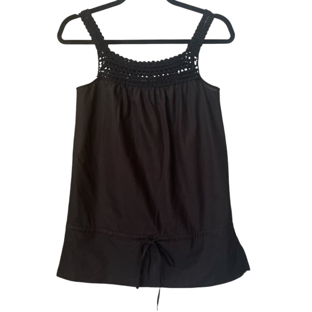 Vince Black Sleeveless Crochet Drawstring Tank Top Size Medium